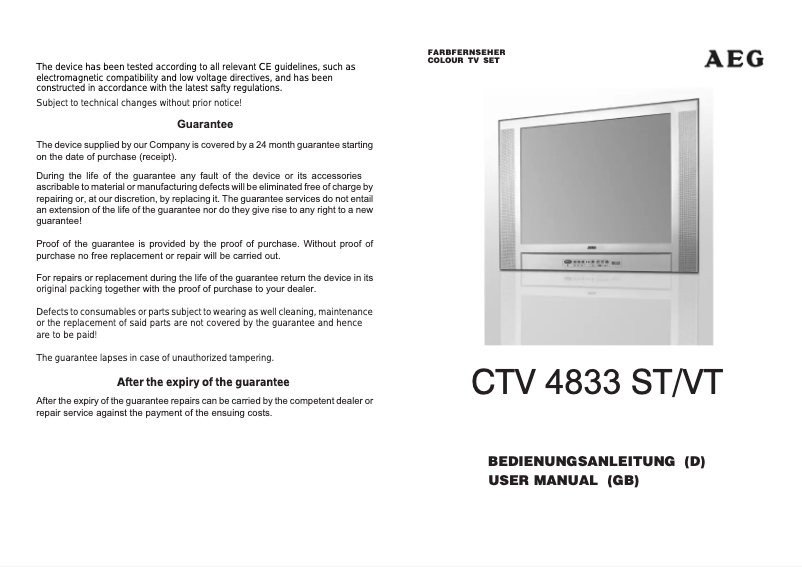 Page 1 de la notice Manuel utilisateur AEG CTV 4835