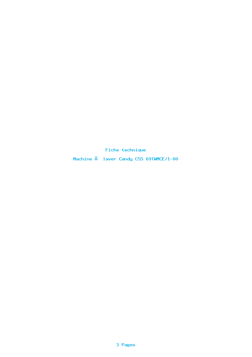 Page 1 de la notice Fiche technique Candy CSS 69TWMCE/1-80