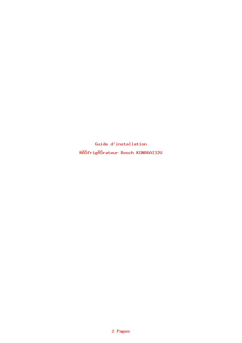 Page 1 de la notice Guide d'installation Bosch KGN86AI32U