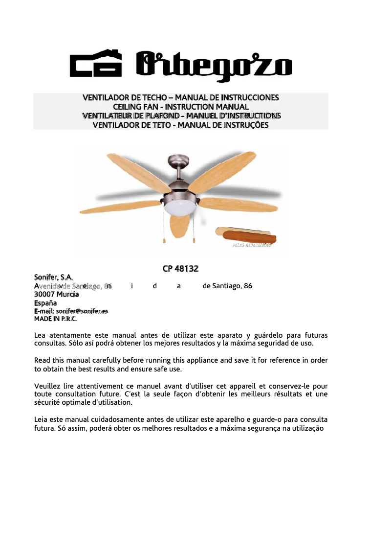 Page 1 de la notice Manuel utilisateur Orbegozo CP 48132