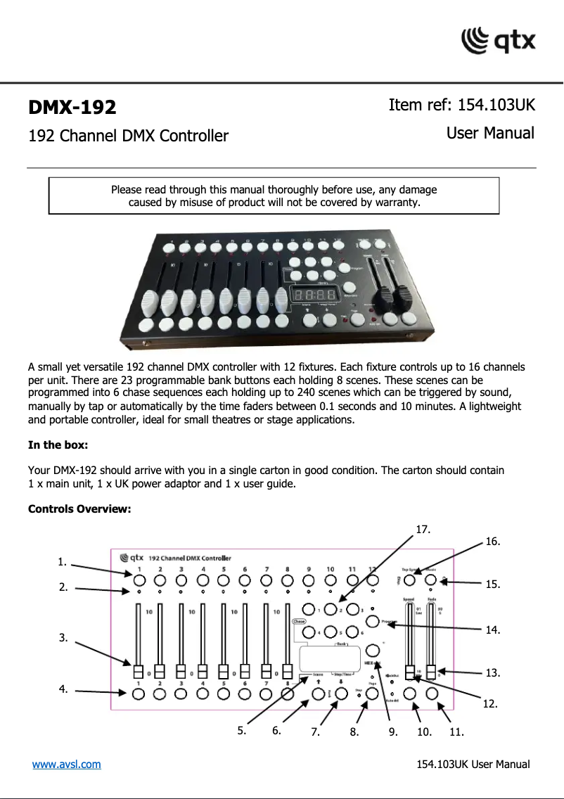 Page 1 de la notice Manuel utilisateur Qtx DMX-192