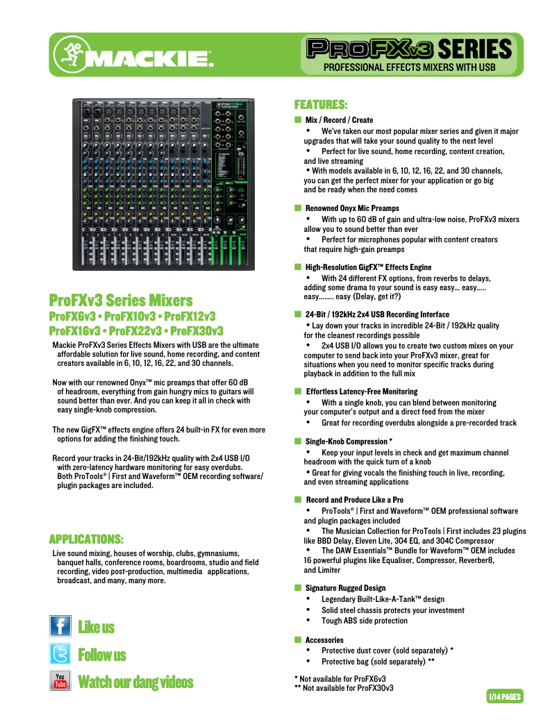 Page 1 de la notice Fiche technique Mackie ProFX6v3
