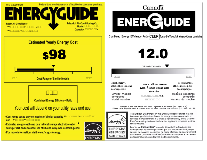 Page 1 de la notice Label énergétique Friedrich KCS12A10A