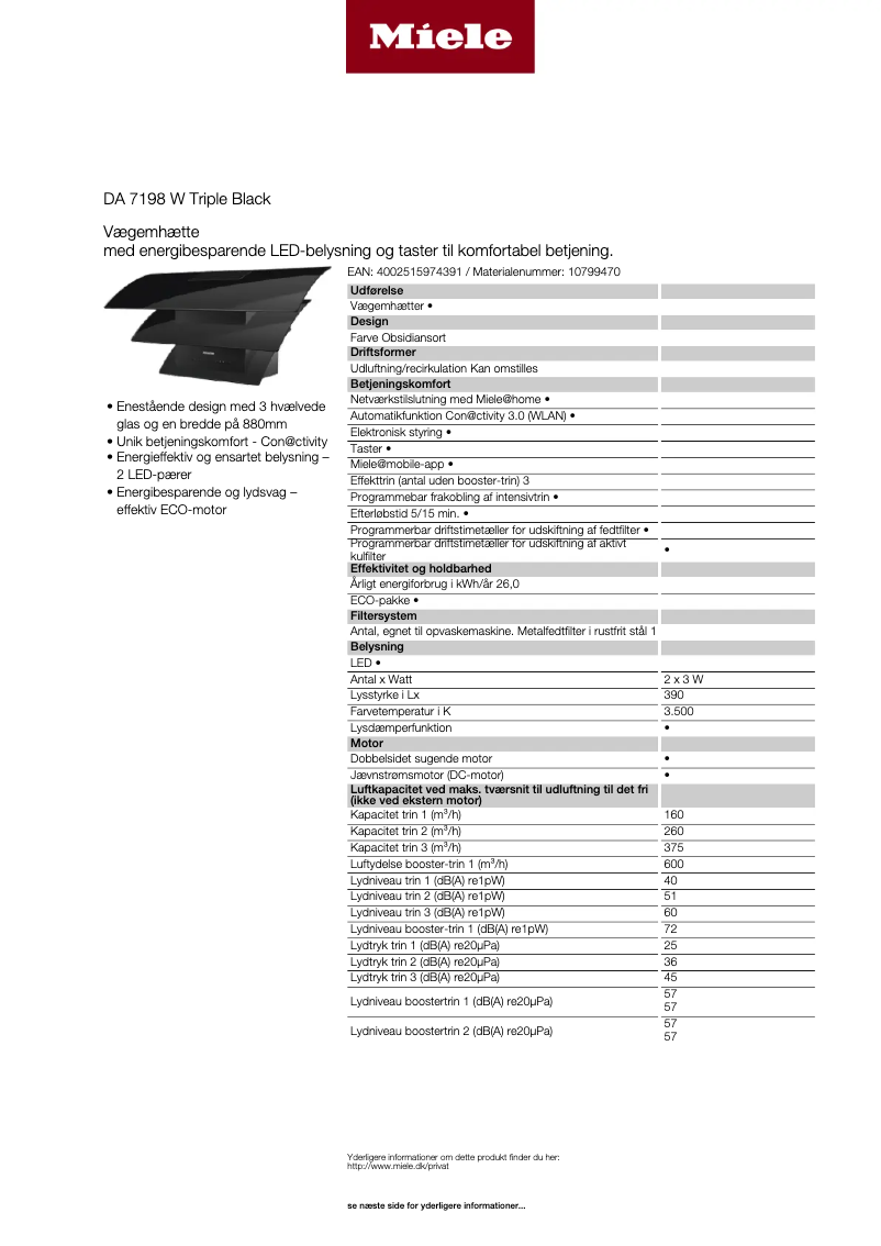 Página 1 del manual Ficha técnica Miele DA 7198 W Triple Black