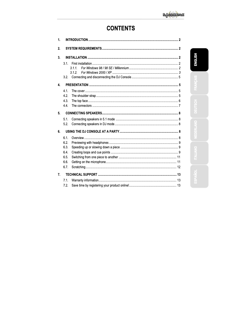 Page 1 de la notice Manuel utilisateur Hercules DJ Console