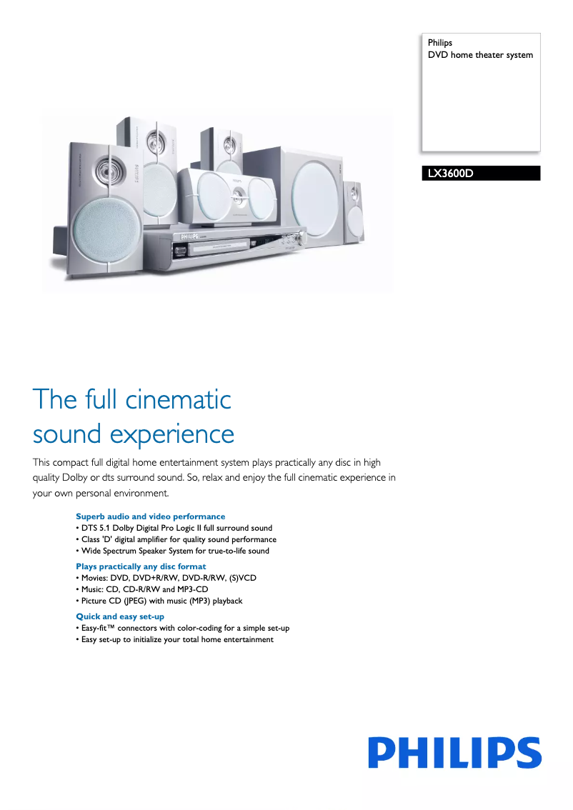 Página 1 del manual Ficha técnica Philips LX3600D