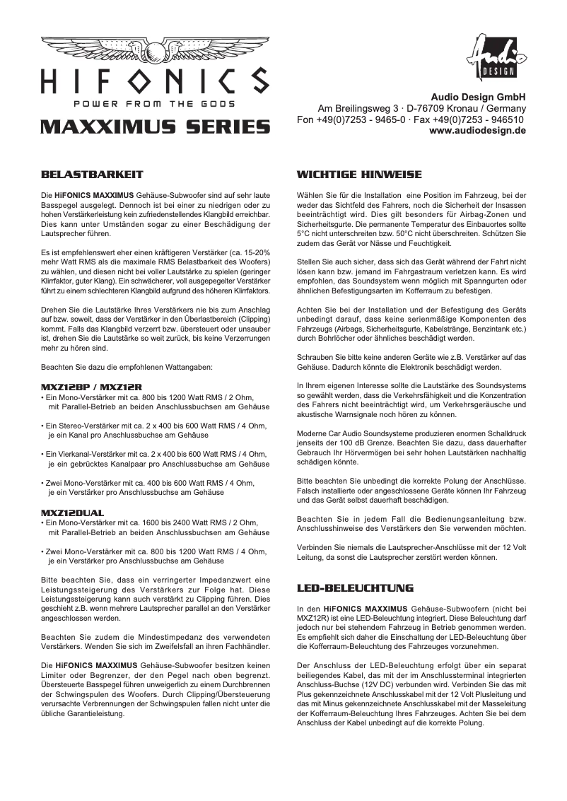 Page 1 of the manual User Manual Hifonics Maxximus MXZ12R