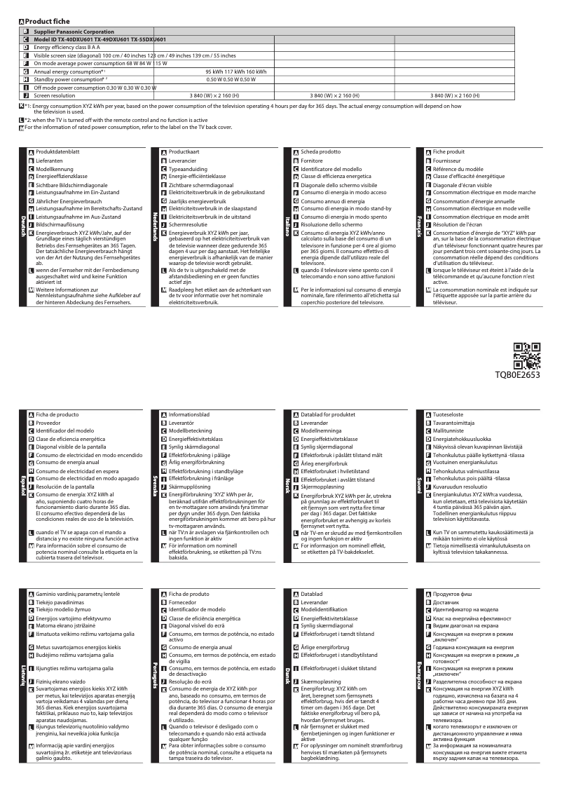 Page 1 of the manual Technical Sheet Panasonic TX-55DXU601