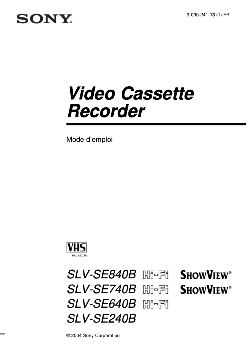Page 1 de la notice Manuel utilisateur Sony SLV-SE640B