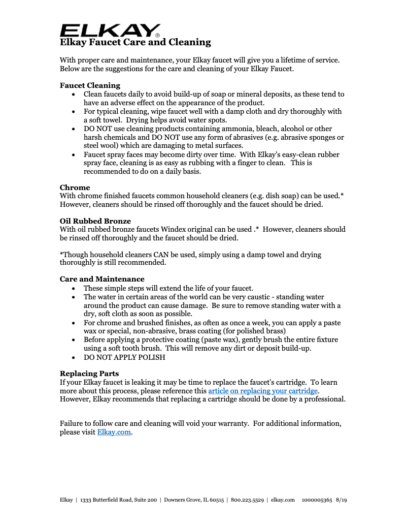 Page 1 de la notice Manuel d'utilisation et d'entretien Elkay LKHA1041CR