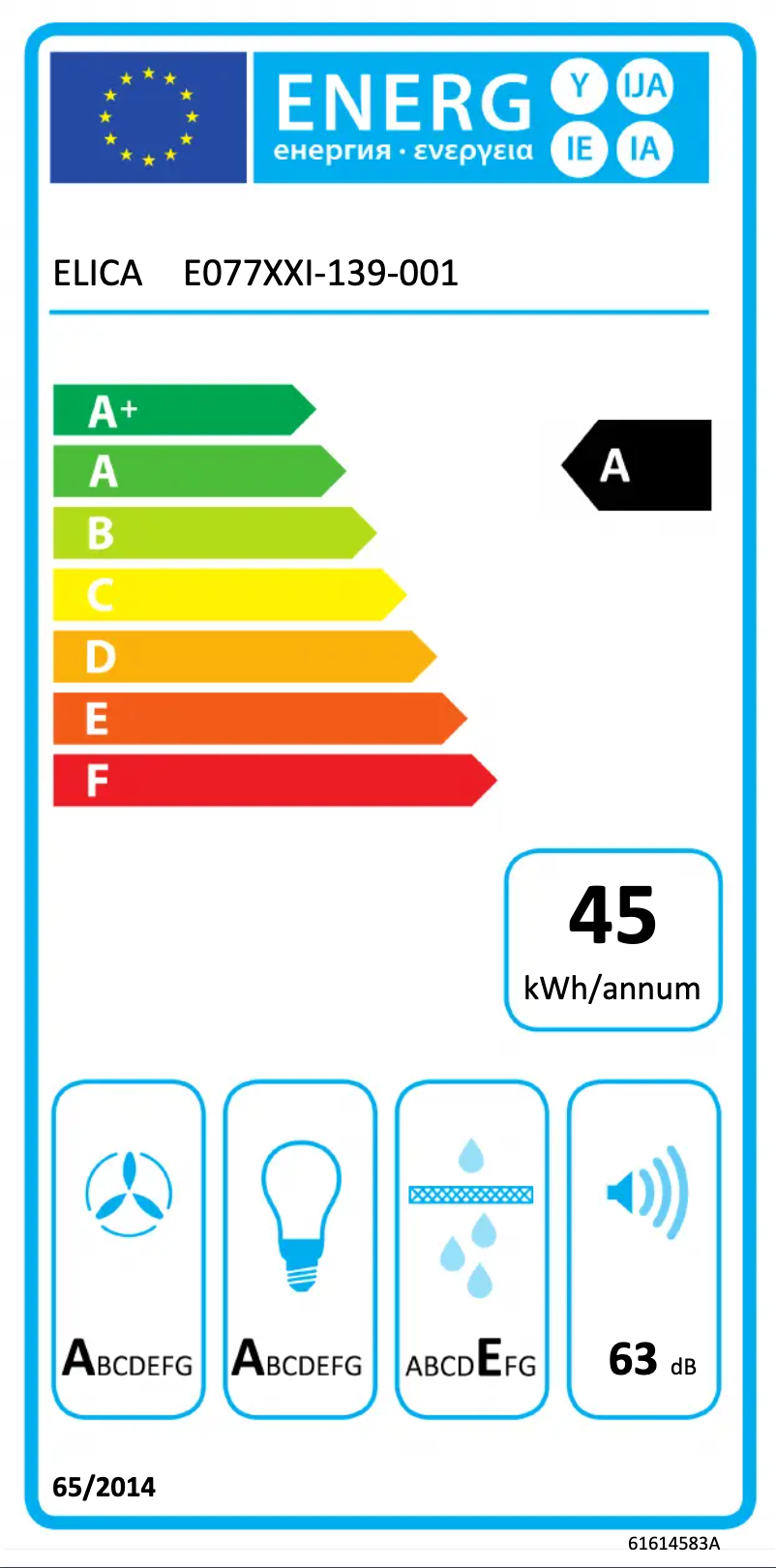 Page 1 de la notice Label énergétique Elica MINI OM BL/F/55