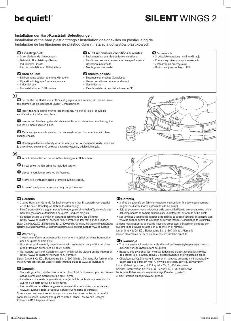 Page 1 de la notice Manuel utilisateur Be Quiet! Silent Wings 2 PWM