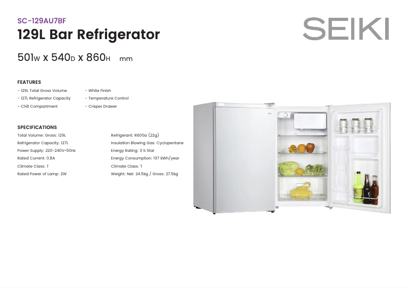 Página 1 del manual Ficha técnica Seiki SC-129AU7BF