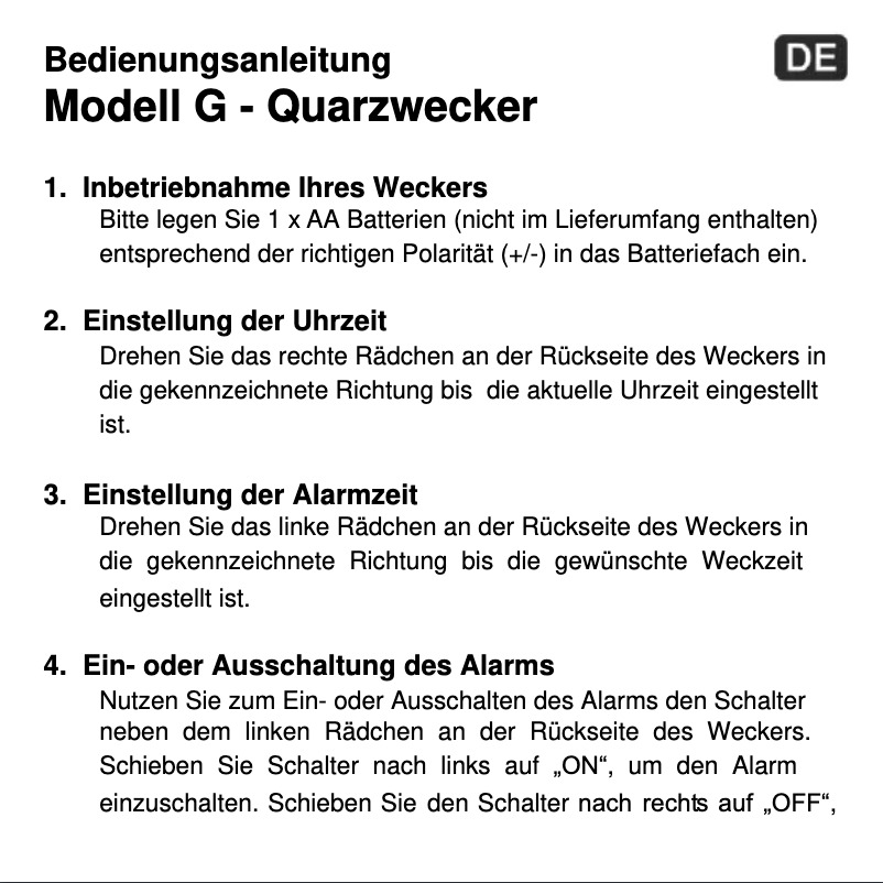 Page 1 de la notice Manuel utilisateur Techno Line Modell G