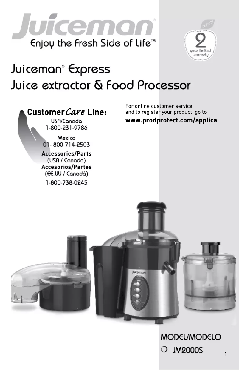 Page 1 of the manual User Manual Juiceman JM2000S