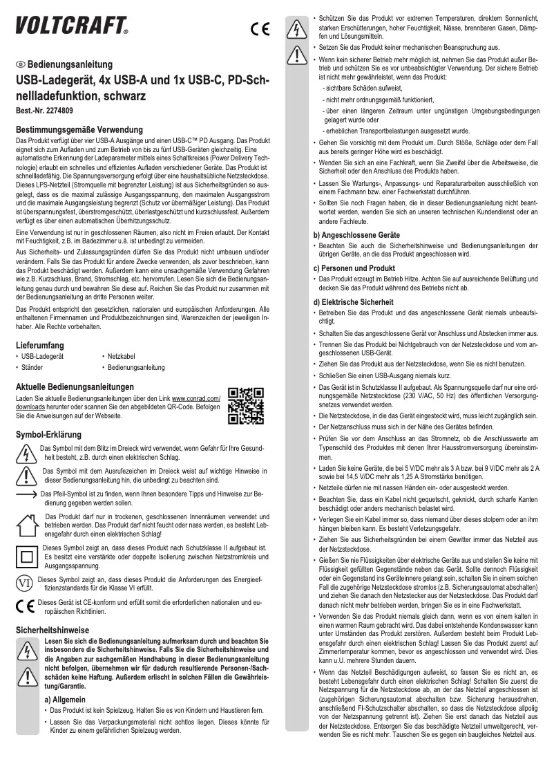 Page 1 de la notice Manuel utilisateur Voltcraft UC-5ACX001