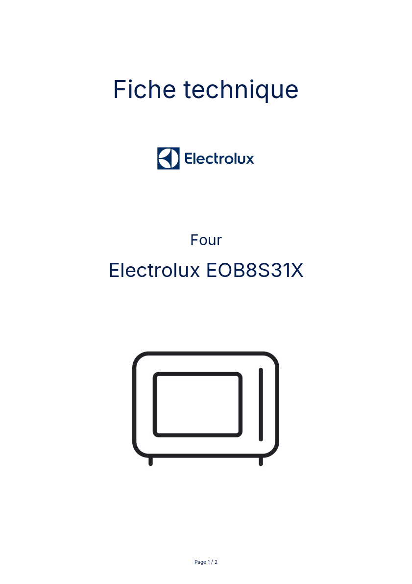 Page 1 de la notice Fiche technique Electrolux EOB8S31X