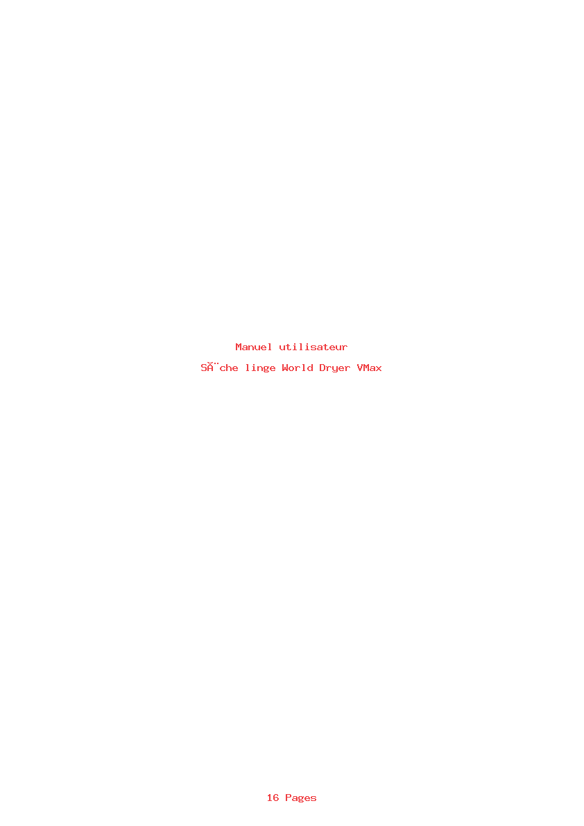 Page 1 de la notice Manuel utilisateur World Dryer VMax