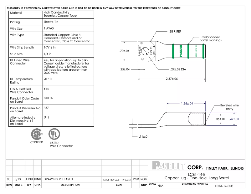 Page 1 de la notice Manuel utilisateur Panduit LCB1-14-E