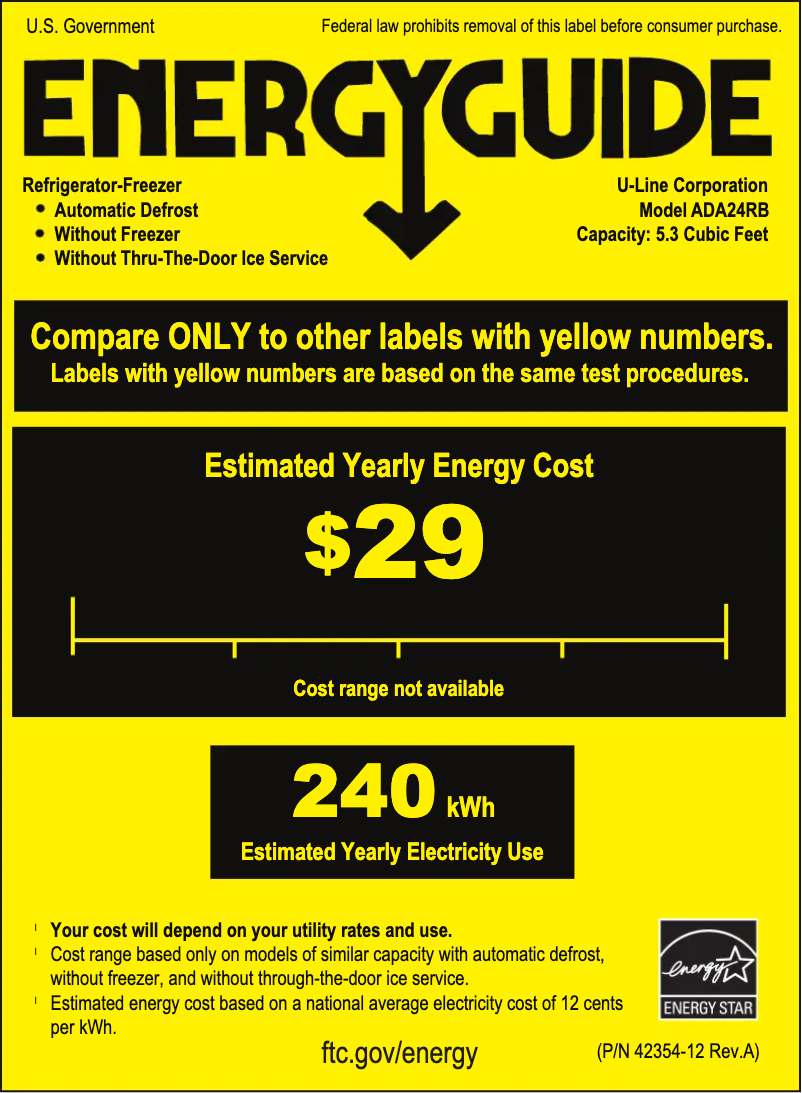 Page 1 de la notice Label énergétique U-Line U-ADA24R