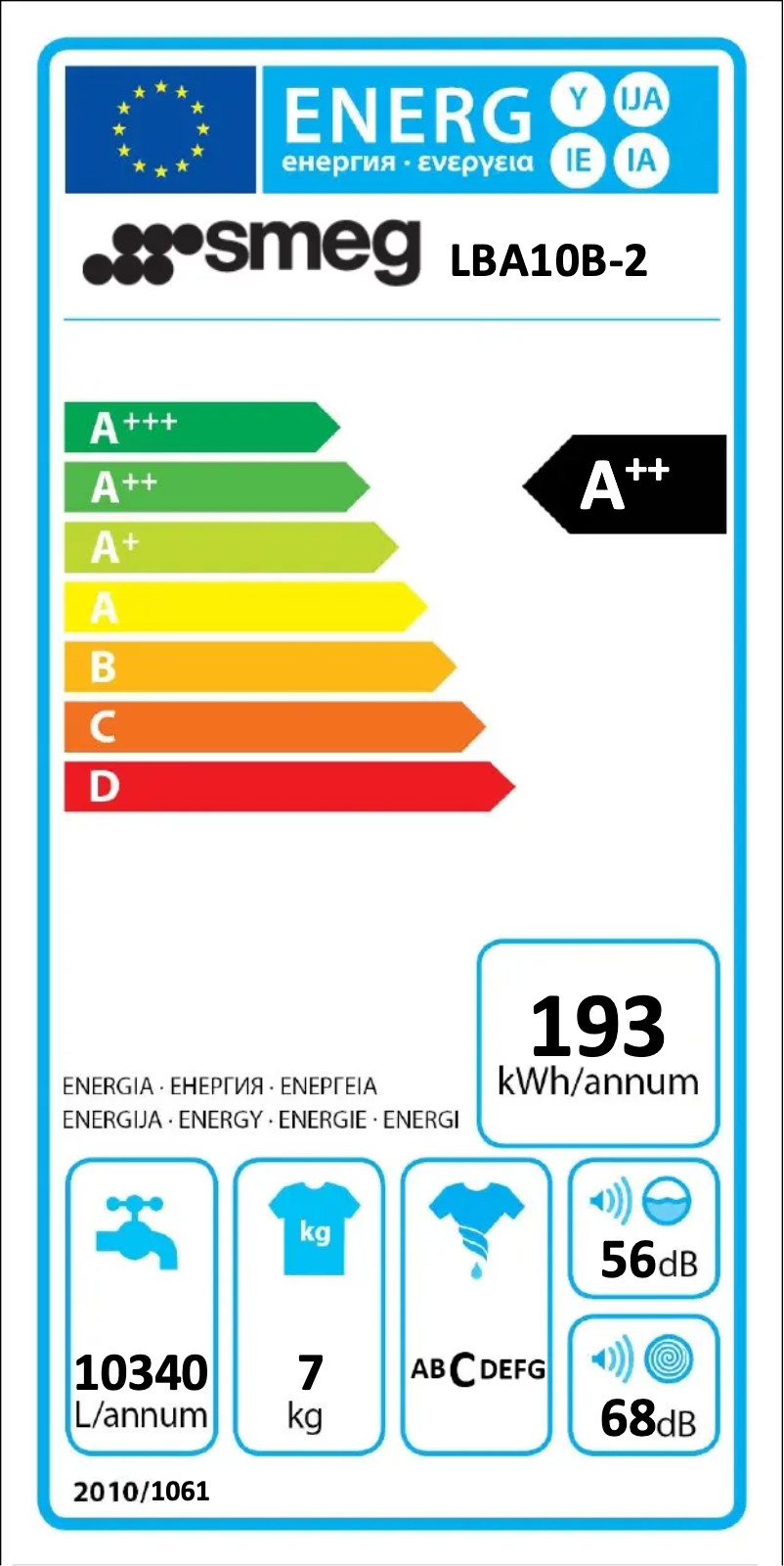 Page 1 de la notice Label énergétique Smeg LBA10B-2