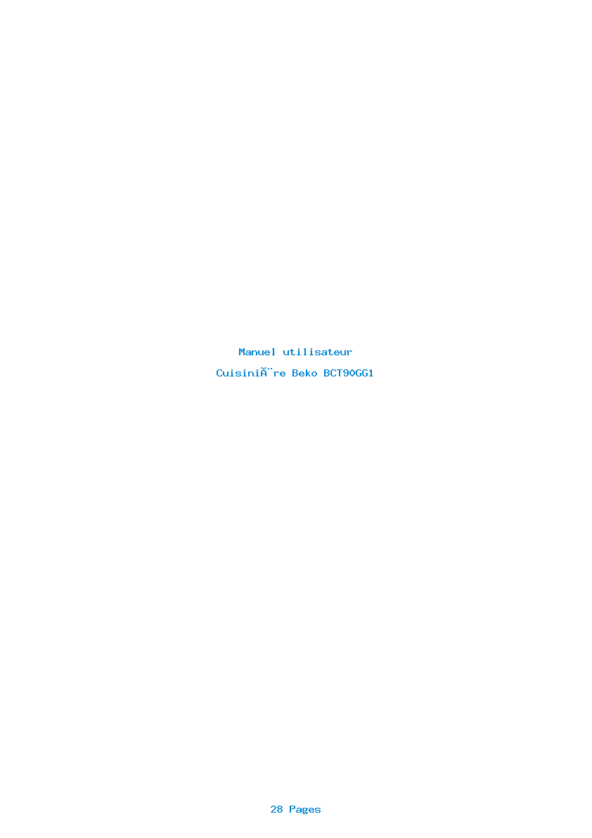Page 1 de la notice Manuel utilisateur Beko BCT90GG1