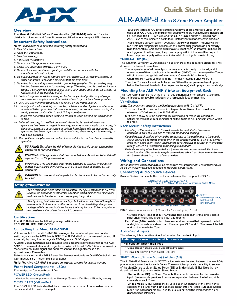 Página 1 del manual Guía de inicio rápido AMX Alero ALR-AMP-8