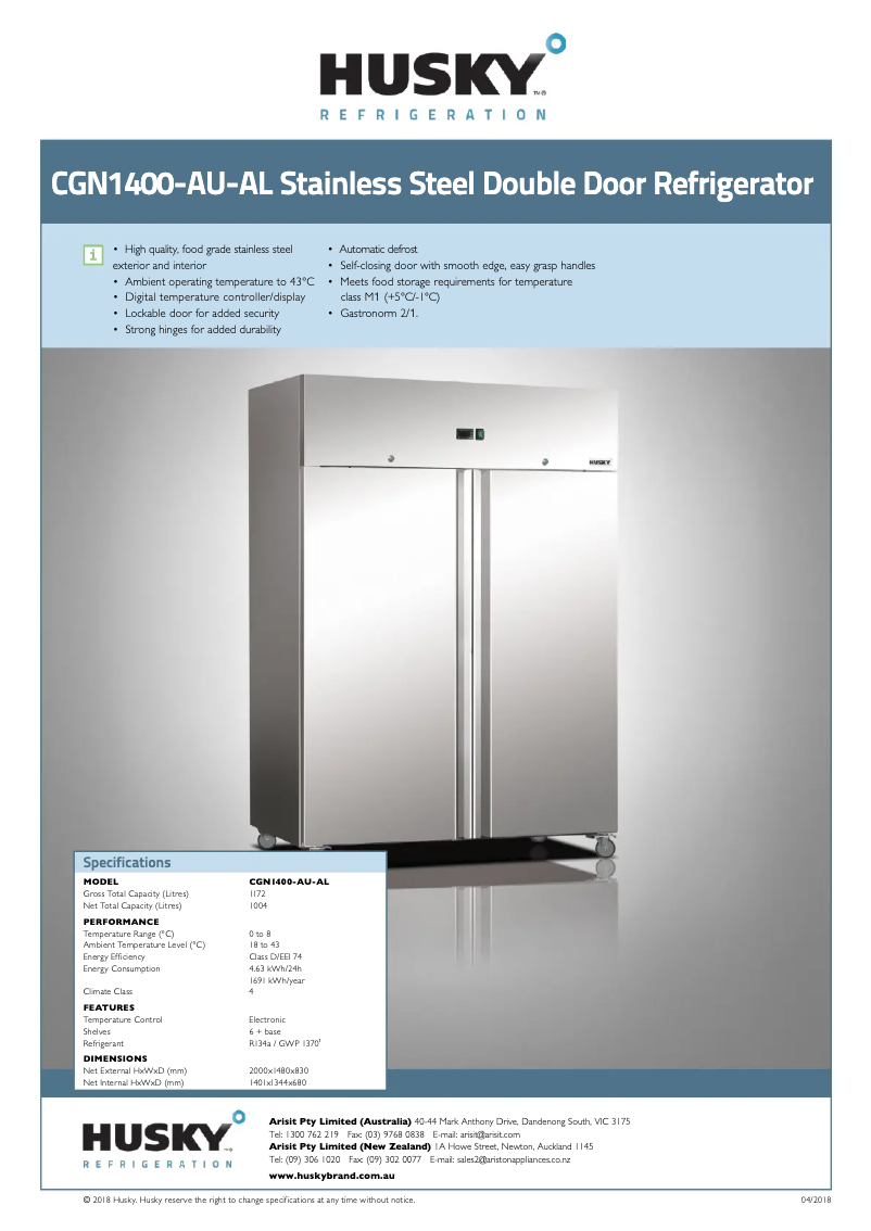 Página 1 del manual Ficha técnica Husky CGN1400-AL