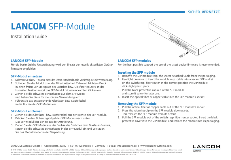 Page 1 de la notice Manuel utilisateur Lancom SFP-CO1