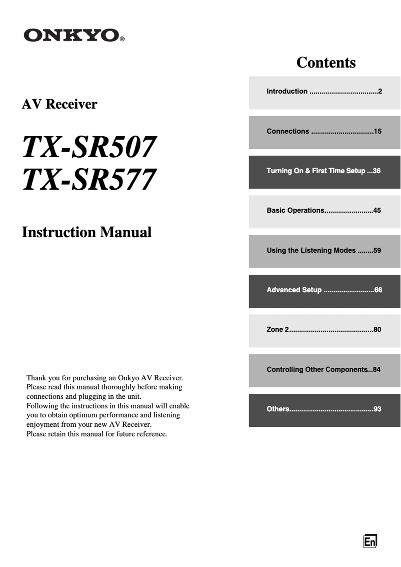 Page 1 of the manual User Manual Onkyo TX-SR577