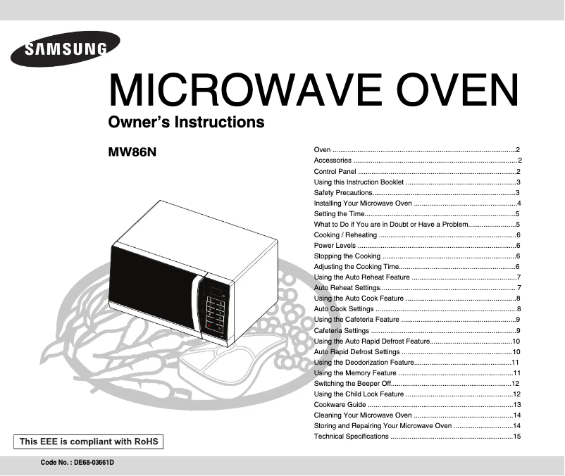 Page 1 de la notice Manuel utilisateur Samsung MW86N-S