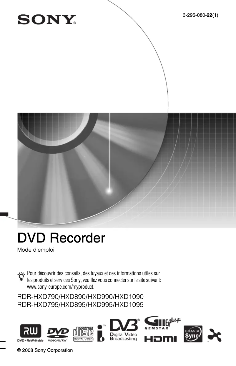 Page 1 de la notice Manuel utilisateur Sony RDR-HXD990