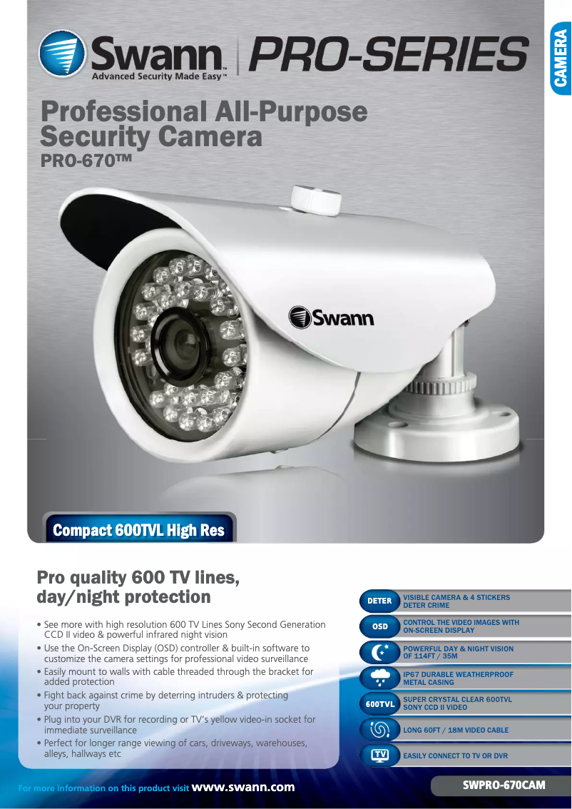 Page 1 de la notice Manuel utilisateur Swann SWPRO-670CAM
