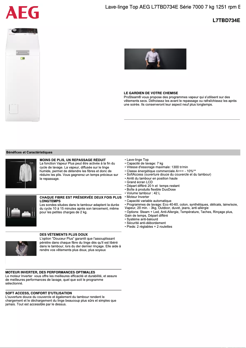 Página 1 del manual Ficha técnica AEG L7TBD734E