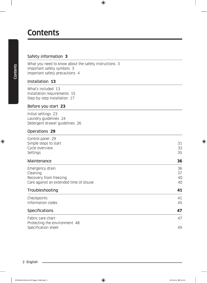 Página 1 del manual Guía de instalación Samsung WW70J3263KW1