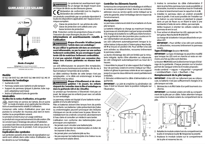 Page 1 de la notice Manuel utilisateur LightZone GT-SLC-MC-01