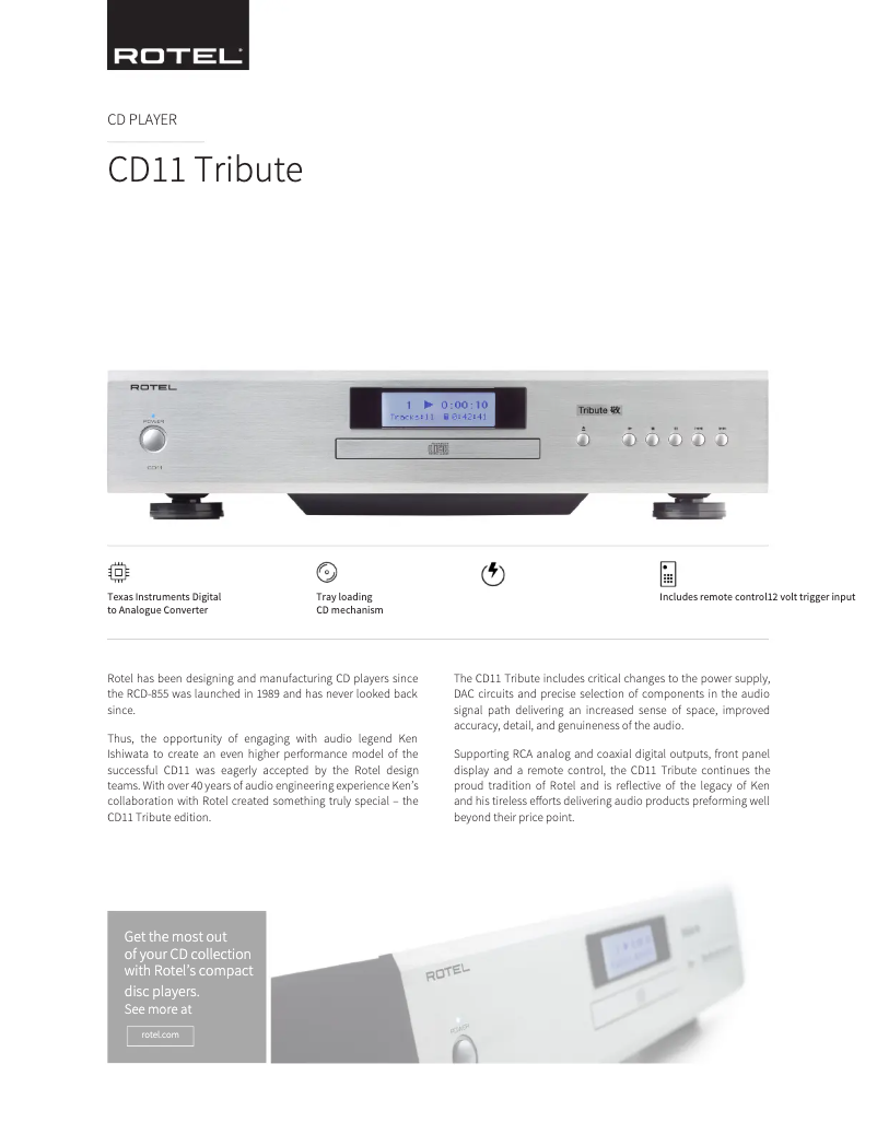 Page 1 de la notice Fiche technique Rotel CD11