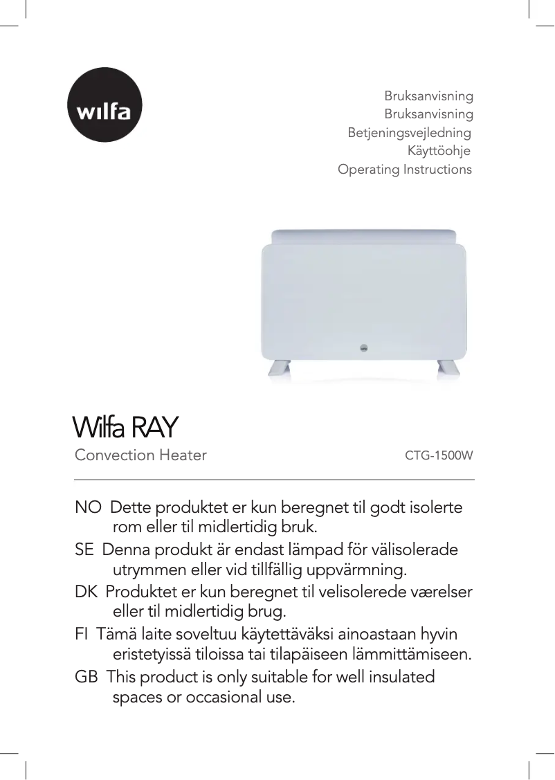 Page 1 de la notice Manuel utilisateur Wilfa Ray CTG-1500W
