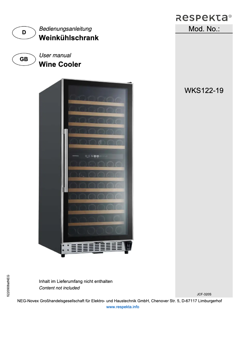 Page 1 of the manual User Manual Respekta Tito WKS122-19