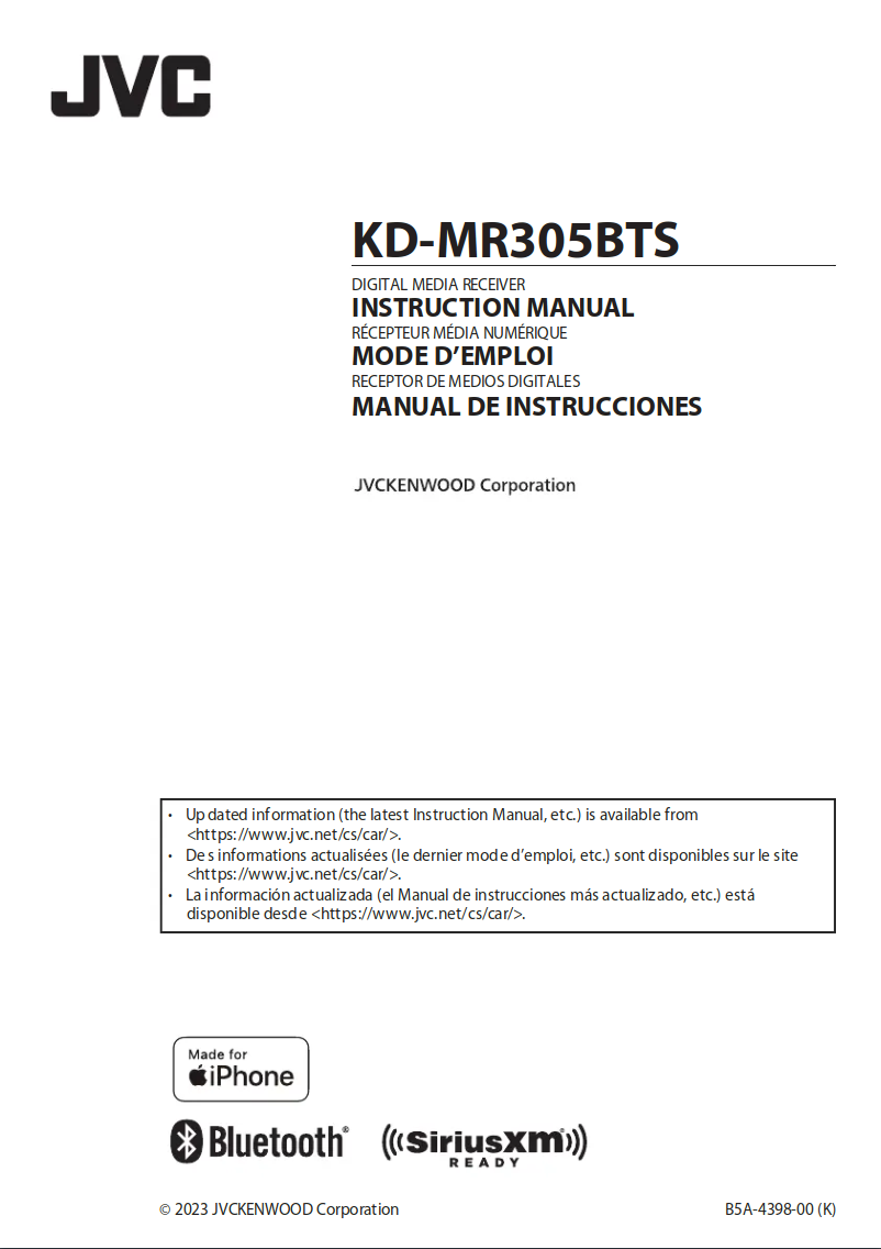 Page 1 de la notice Manuel utilisateur JVC KD-MR305BTS