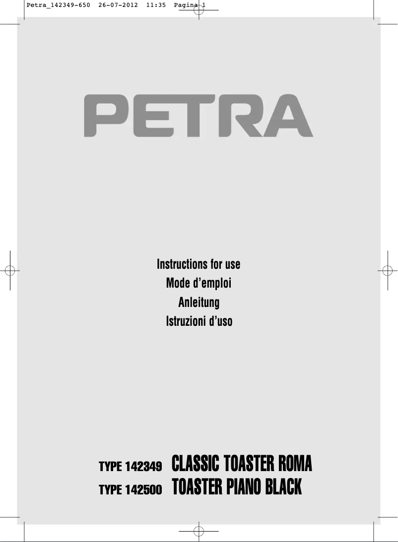 Page 1 de la notice Manuel utilisateur Petra Electric Bologna TA 55.07