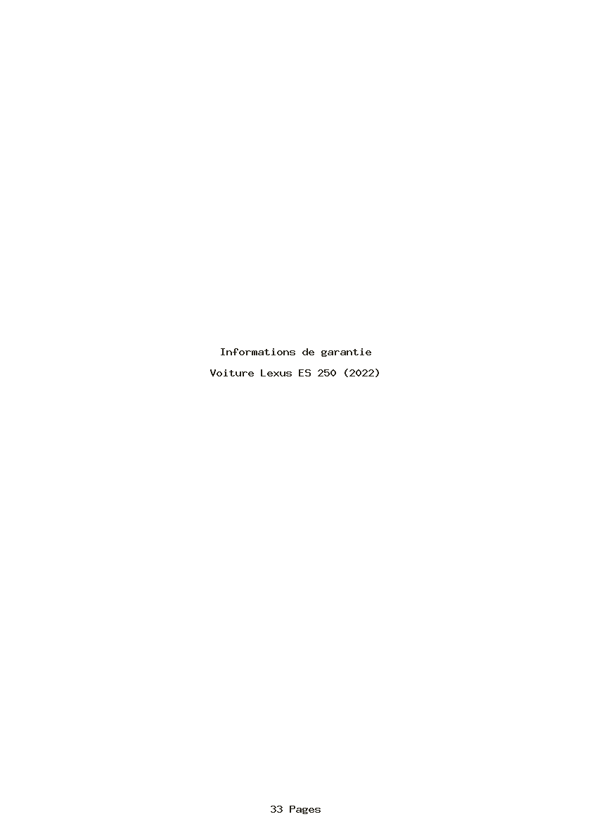 Page 1 de la notice Informations de garantie Lexus ES 250 (2022)