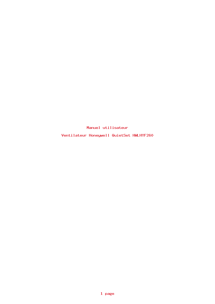 Page 1 de la notice Manuel utilisateur Honeywell QuietSet HWLHYF260