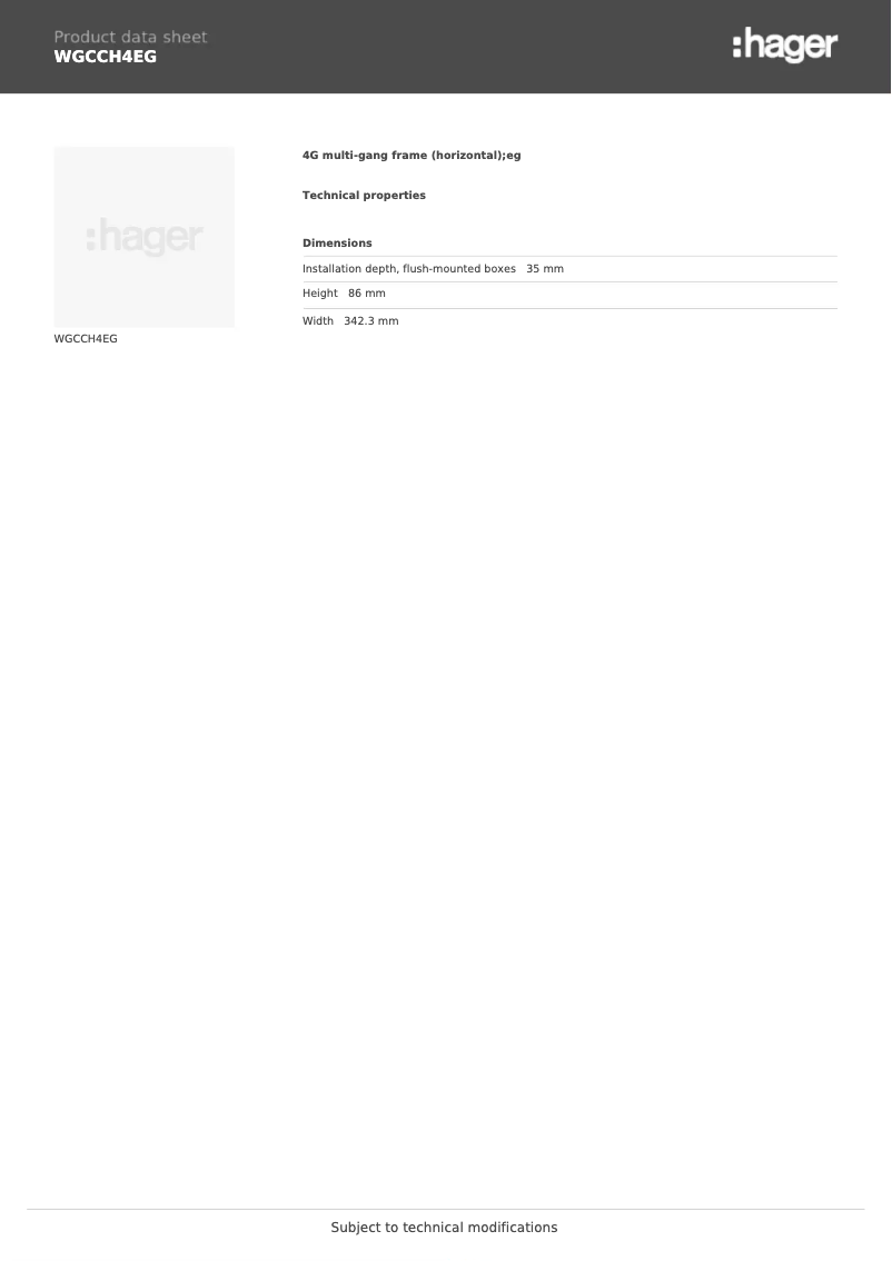 Page 1 de la notice Fiche technique Hager WGCCH4EG