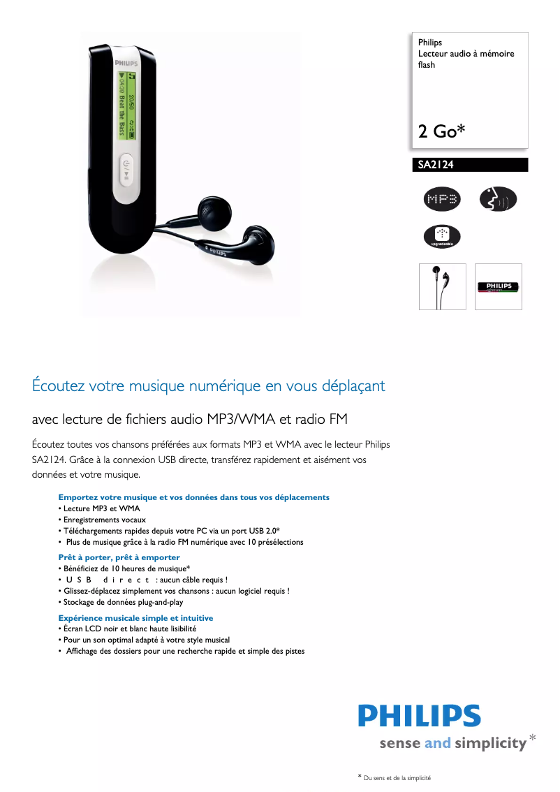 Page 1 of the manual Technical Sheet Philips SA2124
