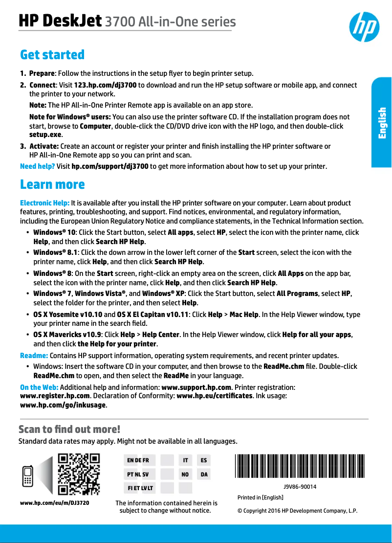 Page n°1 - Manuel utilisateur HP DeskJet 3732