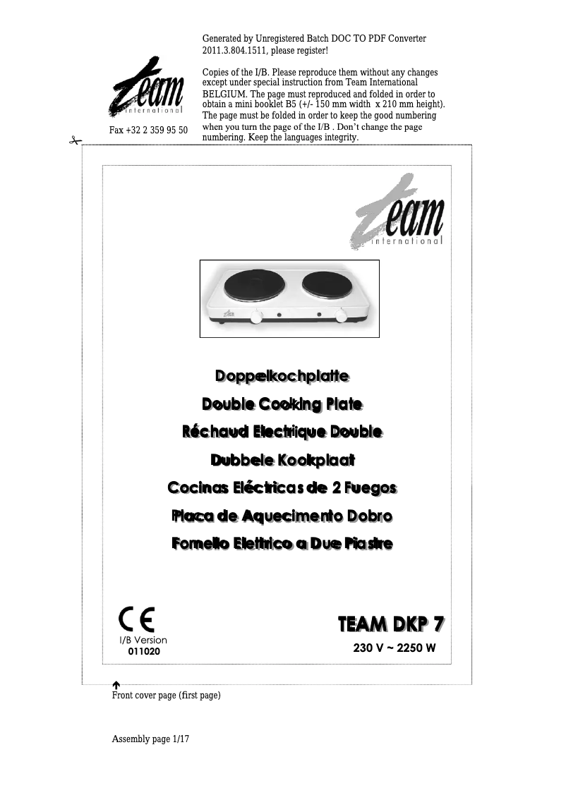 Page 1 de la notice Manuel utilisateur Team DKP 7