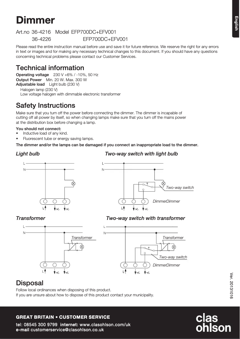 Page 1 de la notice Manuel utilisateur Cotech EFP700DC+EFV001
