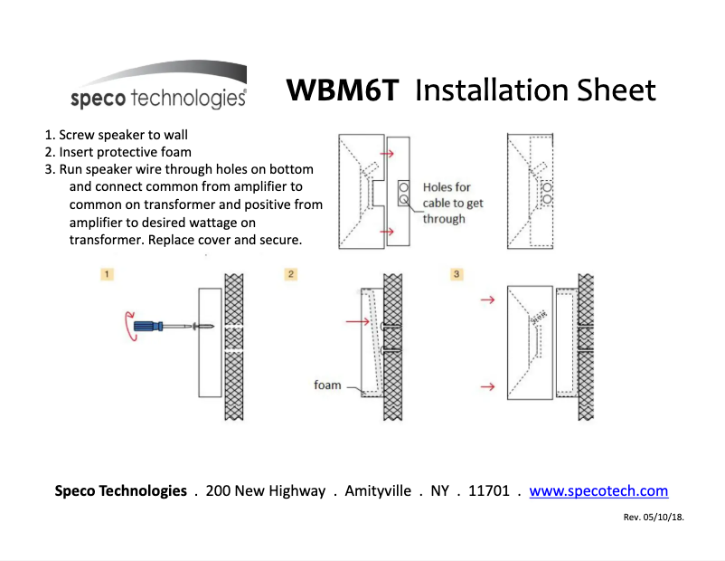 Page 1 de la notice Manuel utilisateur Speco Technologies WBM6T