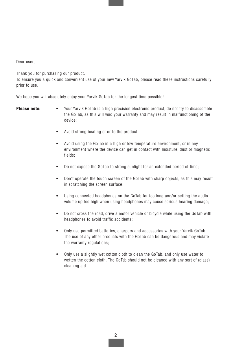 Page 1 de la notice Manuel utilisateur Yarvik TAB220